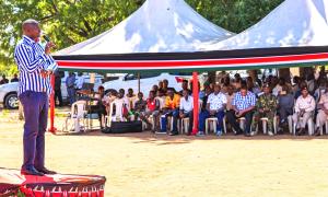 PS. Julius Bitok giving his speech at the opening of the Magarini Subcounty CRS office