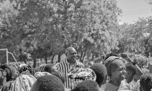 PS. Julius Bitok shares a light moment with the public at the opening of the Magarini Subcounty CRS office