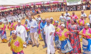PS.Julius Bitok shares a dance with local women
